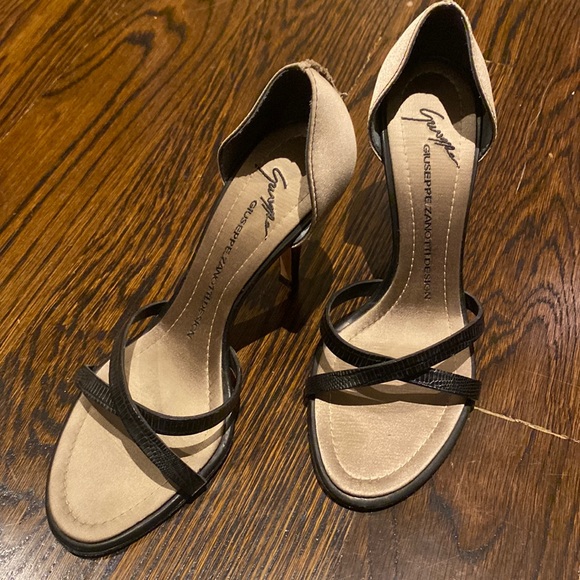 Giuseppe Zanotti Shoes - Giuseppe Zanotti Design, black strap sandal with satin heel, woman’s size 37